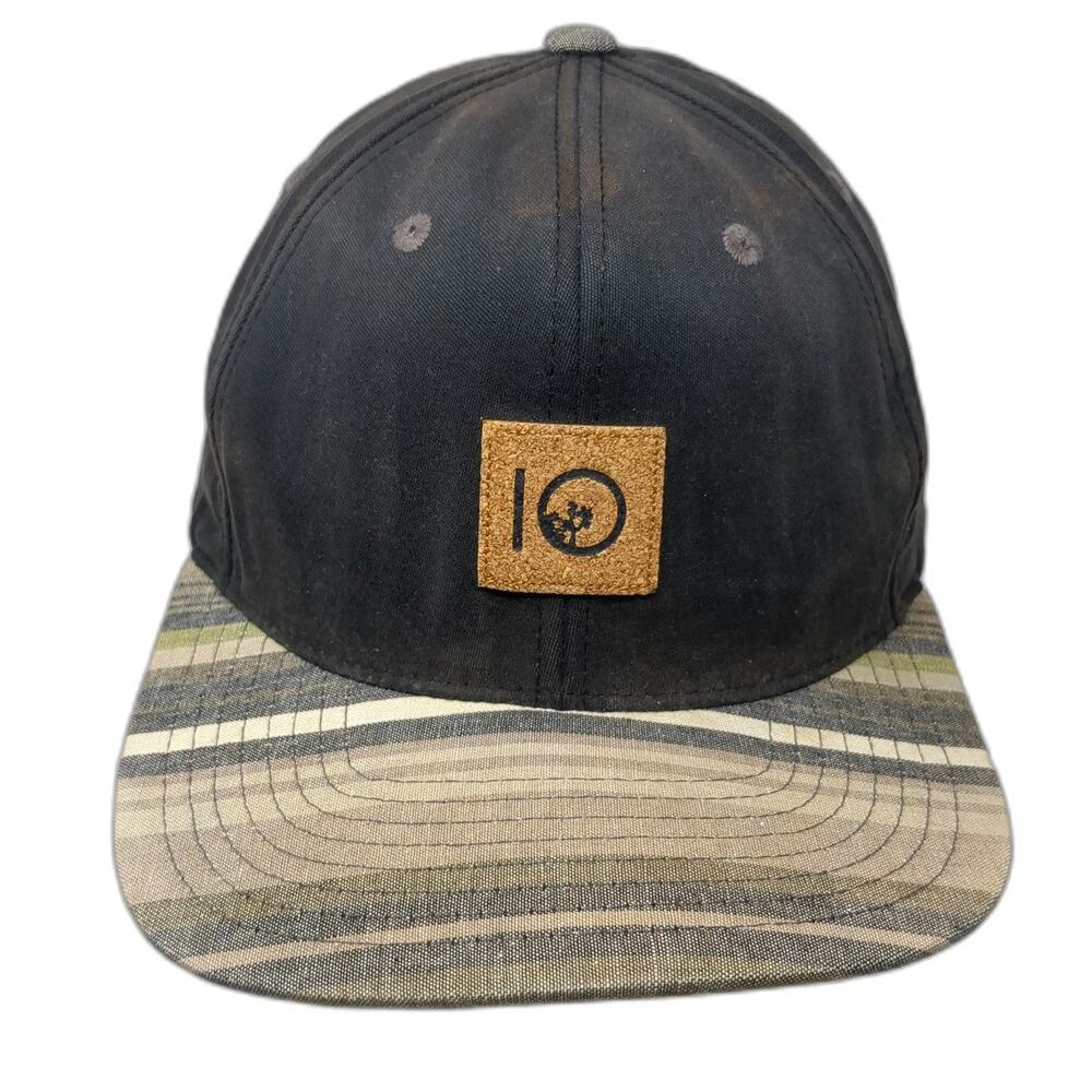 Tentree Snapback Black One Size Hat Cork Patch Striped Brim Cotton Linen Blend